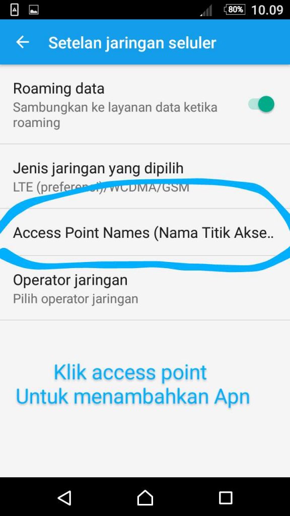 klik/ketuk pada opsi Access Point Names (APN)