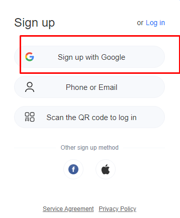 pilih Sign up with google