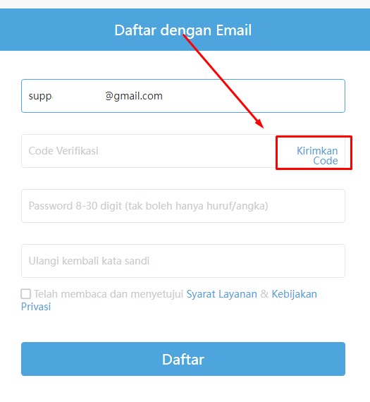 klik Kirimkan code