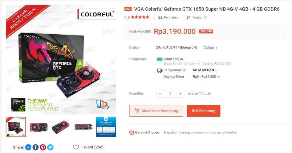 VGA Colorful Geforce GTX 1650 Super NB 4G-V 4GB - 4 GB GDDR6