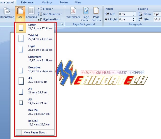 sesuaikan ukuran kertas word