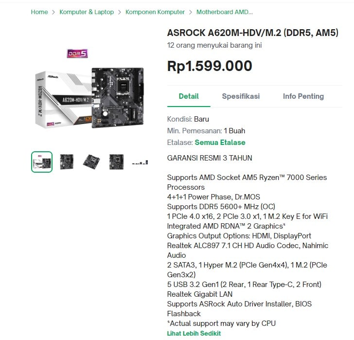Brand  ASROCK A620M-HDV/M.2 (DDR5, AM5)