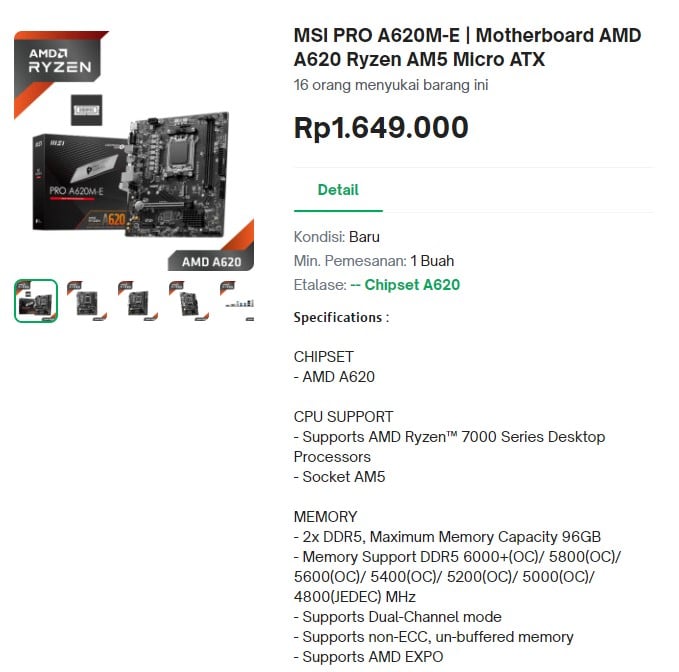 MSI PRO A620M E Motherboard AMD A620 Ryzen AM5