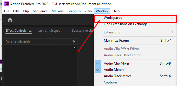 Cara Reset Layout Di Adobe Premiere Pro Dengan Mudah klik Sub Menu Workspaces