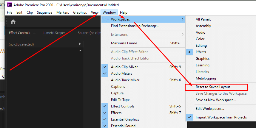 Cara Reset Layout Di Adobe Premiere Pro Dengan Mudah klik reset premiere